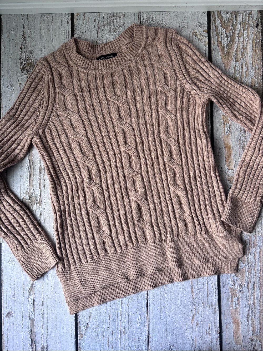 Banana Republic Cable Ribbed Crewneck Sweater - Warm Camel Brown